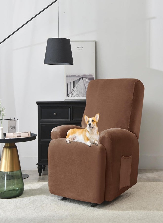 Deisy Dee 4-Piece, 1 Seat Recliner Cover, Soft Velvet Recliner Chair Covers- Stay-in-Place Slipcovers for Recliner Chair (Coffee) - Image 2